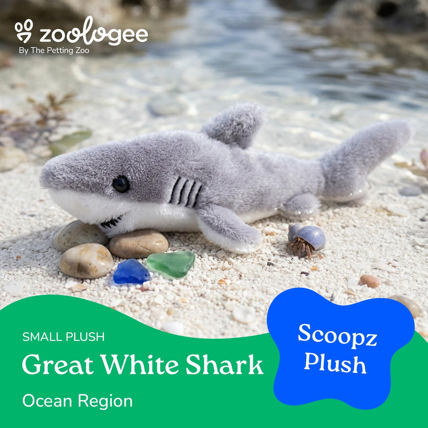 The Petting Zoo Great White Shark Animal Plushie, Gifts for Kids, Scoopz Sealife Animals, Shark Plush Toy, 12 inches