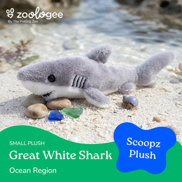The Petting Zoo Great White Shark Animal Plushie, Gifts for Kids, Scoopz Sealife Animals, Shark Plush Toy, 12 inches