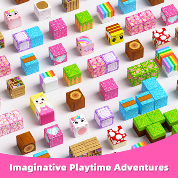 100PCS Magnetic Blocks, Magnetic Building Cube Set for Kids Ages 3+, Constructions STEM Stacking Tiles Toy Building Birthday Gifts for Girls