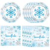 KHAIVI 40PCS Blue Snowflake Party Supplies Winter Wonderland Birthday Party Supplies Tableware Set Including Blue and Silver Snowflake Plates Napkins