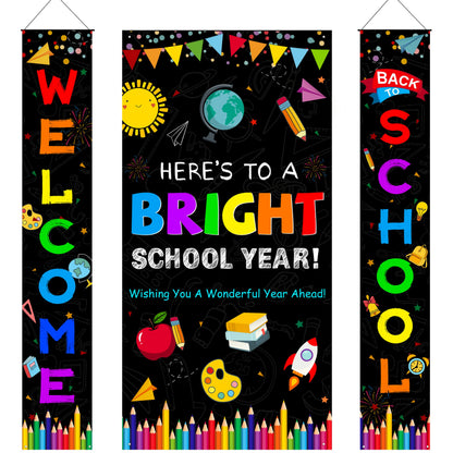 Back to School Decorations, First Day of School Decorations, 3PCS Welcome Back to School Banner, Wall Hanging Porch Banner for Classroom School