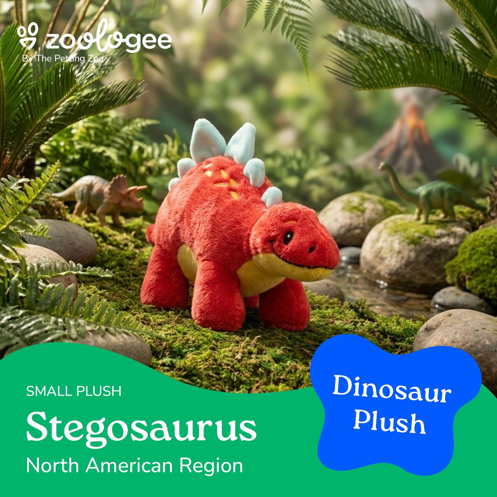 The Petting Zoo Baby Stegosaurus Stuffed Animal Plushie, Dinosaur Animals, ZOOLOGEE Red Dinosaur Plush Toy 11 inches