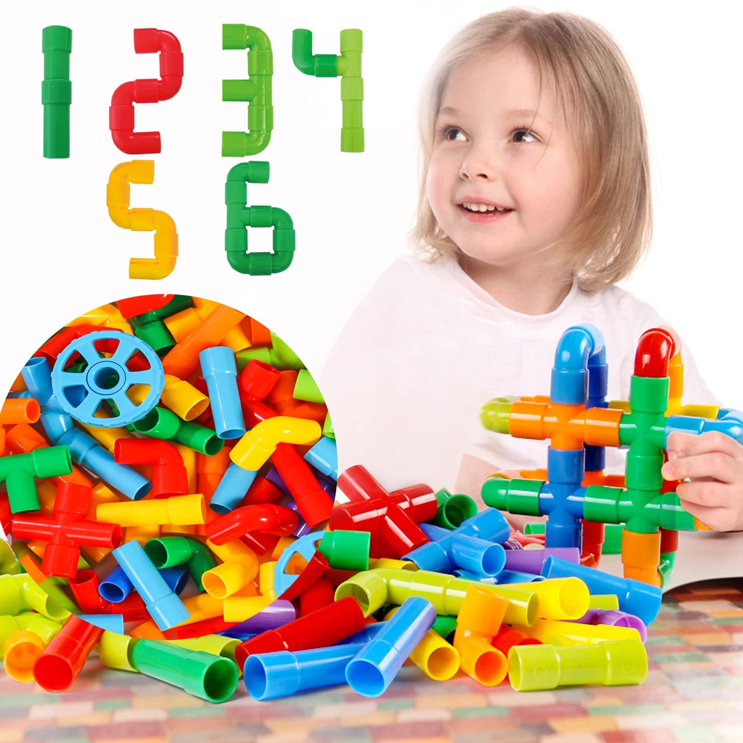 KUTOI Pipe Building Toys, Early Learning Educational Tubular Pipes, Kids Building Blocks, STEM Toys for 3 Year Old + Boys and Girls, 72 Pcs Stim Toy