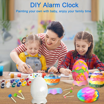 MTDYHY Paint Your Own Glowing Dragon Egg Night Light with Digital Clock Alarm Clock/Bluetooth Speaker, 12 Colors Painting Art & Crafts Kit Supplies