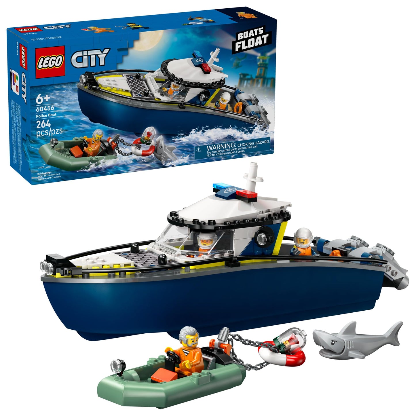 LEGO City Police Boat Chase Building Toy for Kids - Pretend Play Set for Boys & Girls, Ages 6+ - Building Blocks W/ 2 Floating Boat Toys for Playtime