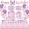 BOLAKE Butterfly Birthday Party Supplies Decorations Tableware Set Serves 25 Butterfly Disposable Paper Plates Napkins, Cups, Cake Toppers Tablecloth