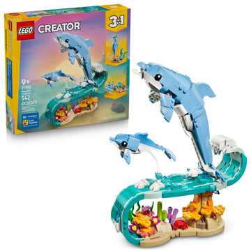LEGO Creator 3 in 1 Sea Animals: Beautiful Dolphins Building Toy for Girls, Boys, & Kids, Ages 8+ - Gift for Birthdays - Build a Dolphin, Seahorse, or
