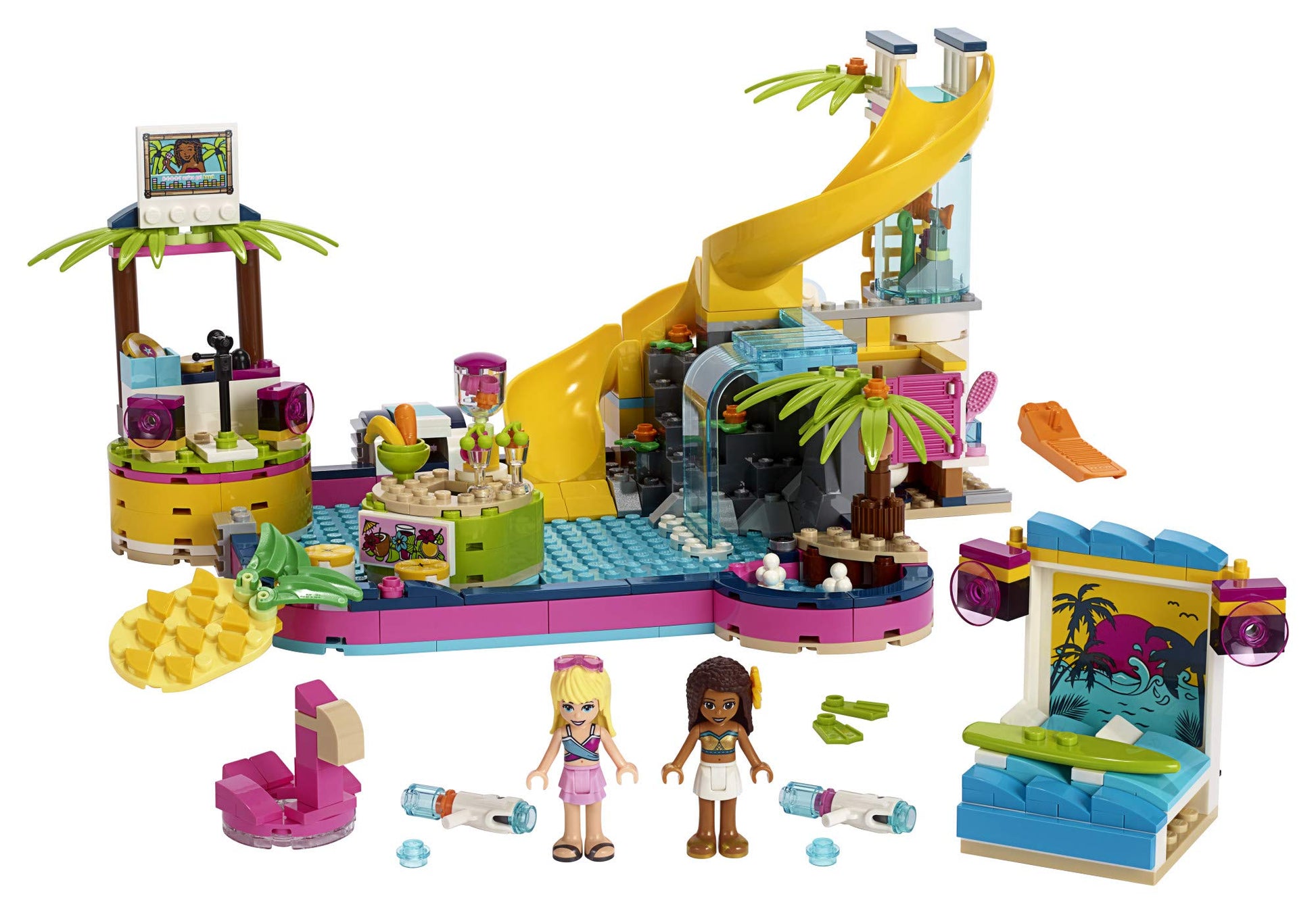 LEGO Friends Andrea's Pool Party 41374 Toy Pool Building Set with Andrea and Stephanie Mini Dolls for Pretend Play, Includes Toy Juice Bar and Wave