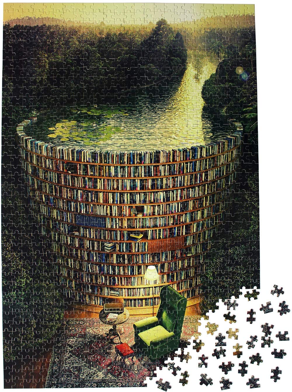 Fantasy Forest Library Puzzle 1000 Piece for Adults Bookshelf Dam Puzzle