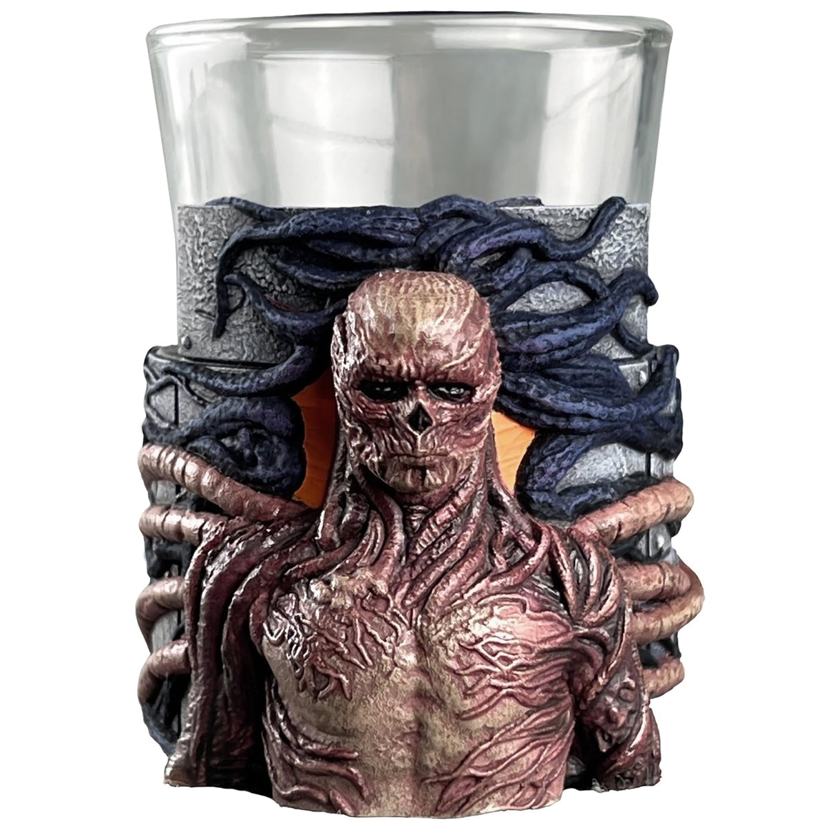 Sirius Dice Stranger Things Mini Dice Cup - Vecna - 7pc Red & Black Polyhedral Set, Detailed Character Sculpt On Glass Cup, Collectible RPG