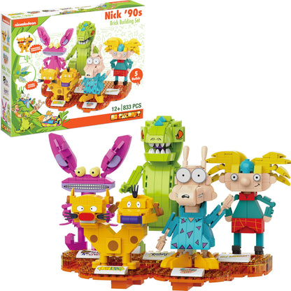 Brickcraft Nickelodeon 90s Brick Building Set 833-Piece Kit to Build Reptar, Arnold, Catdog, Ickis, Rocko Posable Figures for Display & Play Retro