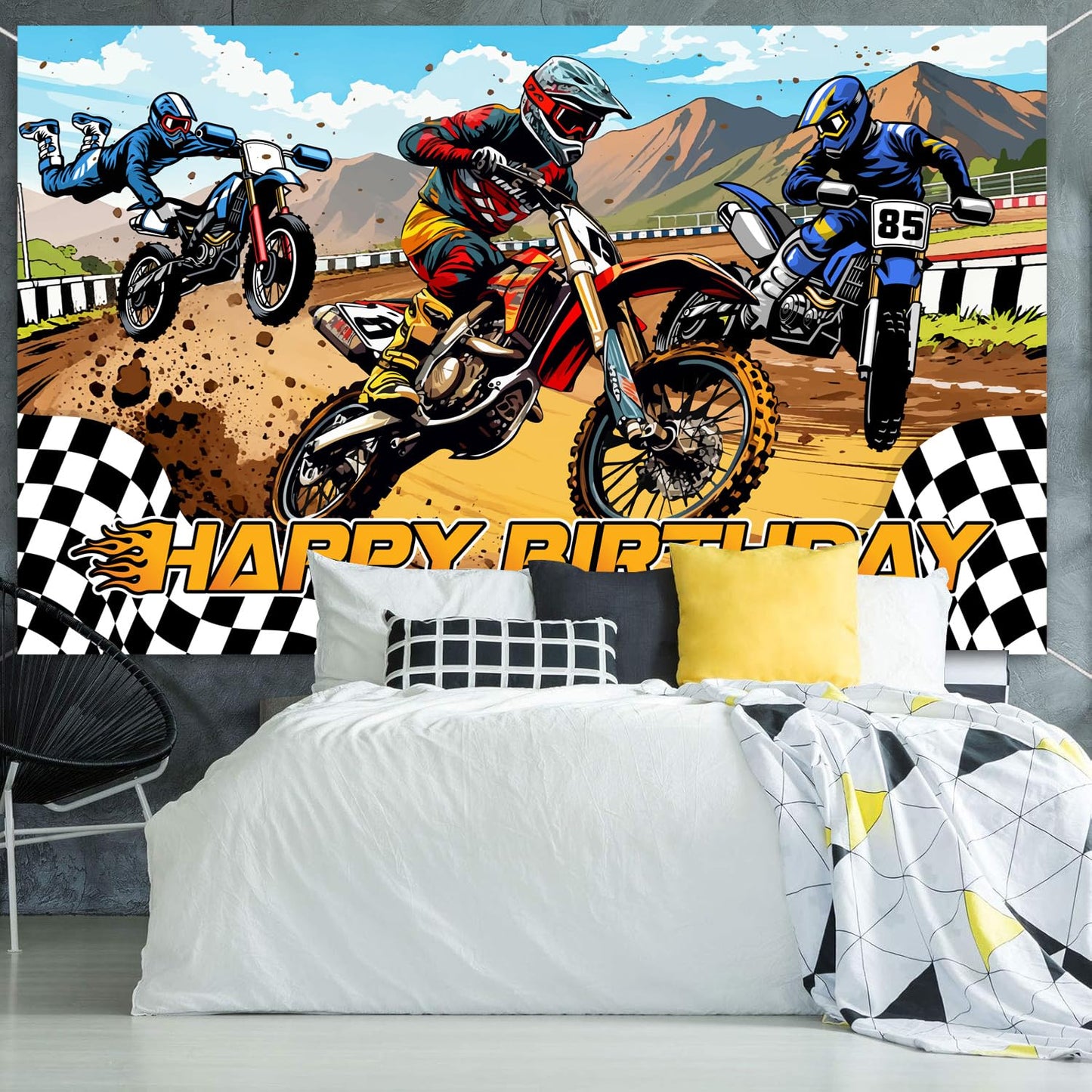 Dirt Bike Birthday Decorations, Dirt Bike Happy Birthday Banner Backdrop, Motocross Theme Backdrop Banner Party Supplies Decorations