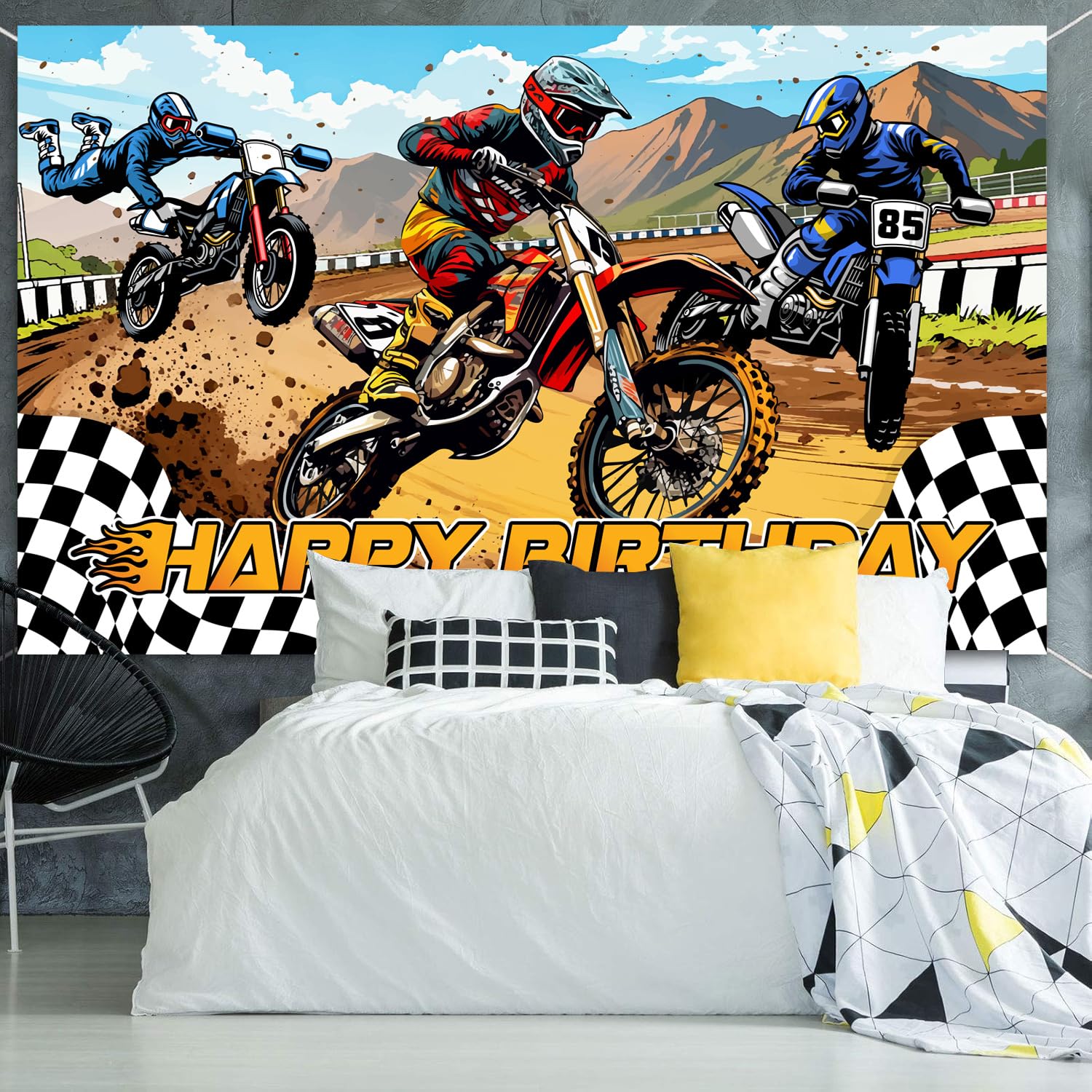 Dirt Bike Birthday Decorations, Dirt Bike Happy Birthday Banner Backdrop, Motocross Theme Backdrop Banner Party Supplies Decorations