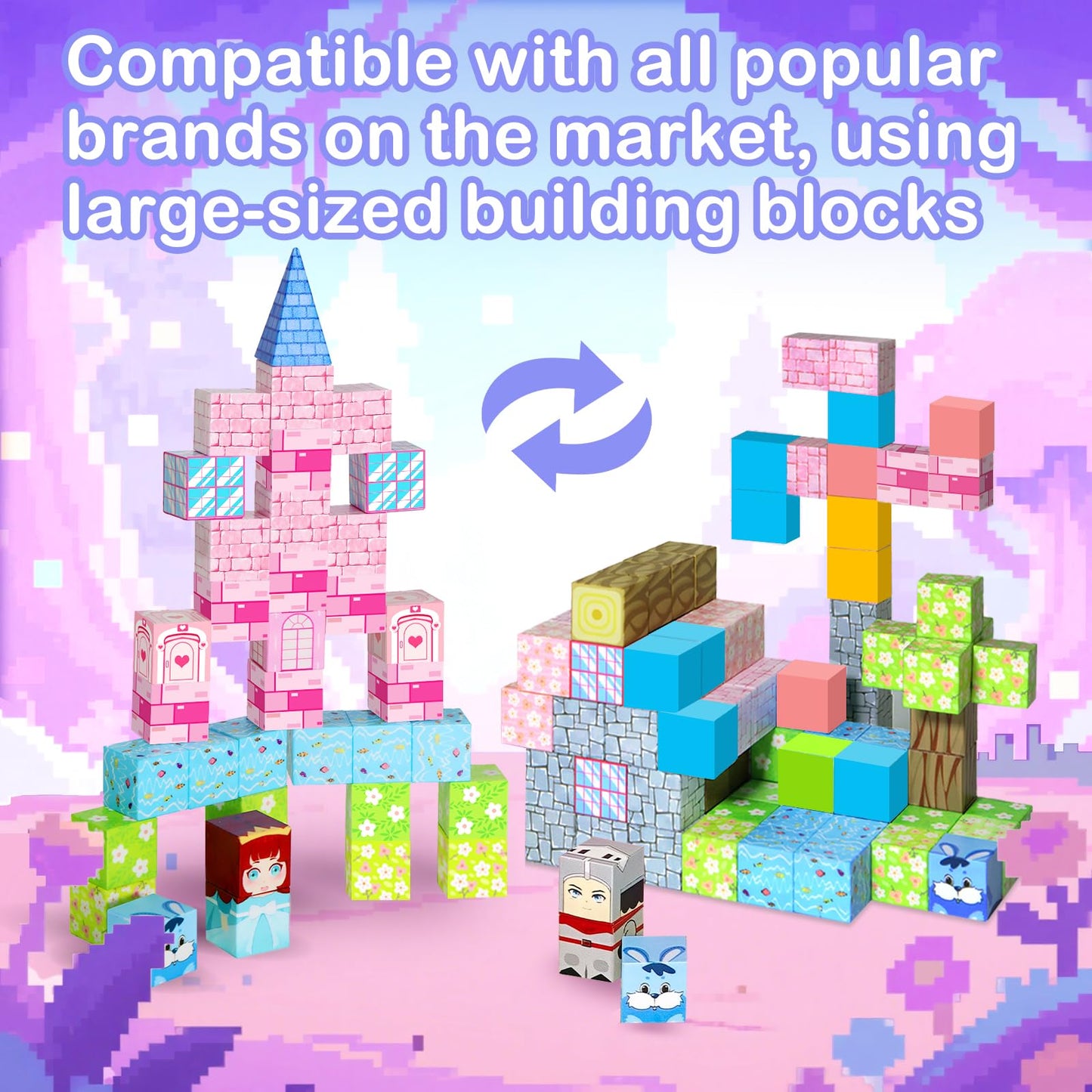 100PCS Magnetic Blocks, Magnetic Building Blocks, STEM Constructions Magnet Blocks for Boys Girls Age 3 4 5 6 7 8 9 10, Sensory Stacking Toy Christmas