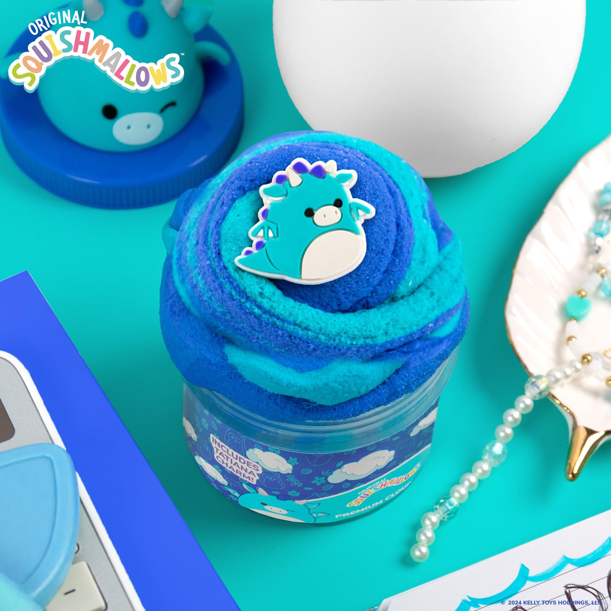 Original Squishmallows Scented Slime Jar, Blue Raspberry Tatiana the Dragon