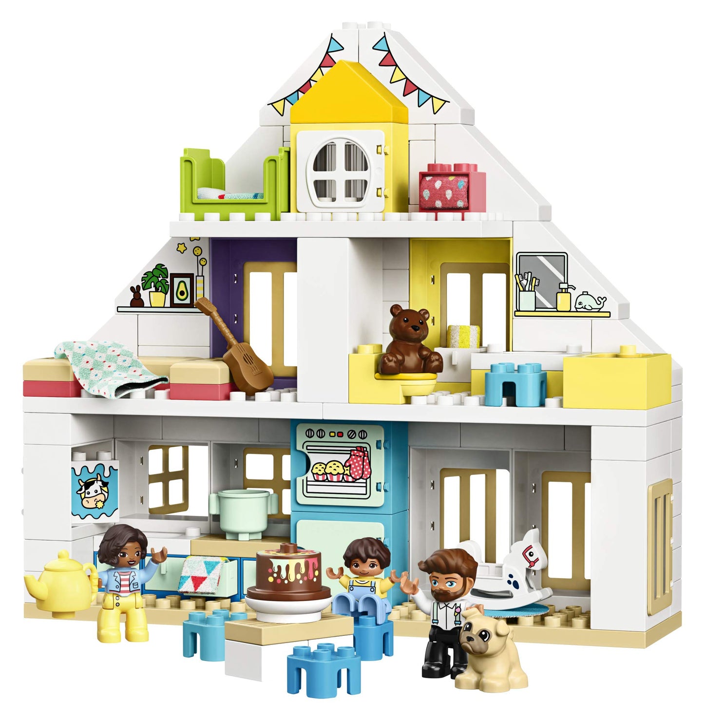LEGO DUPLO Town Modular Playhouse 10929 Dollhouse with Furniture and a Family, Great Educational Toy for Toddlers (130 Pieces), Multicolor