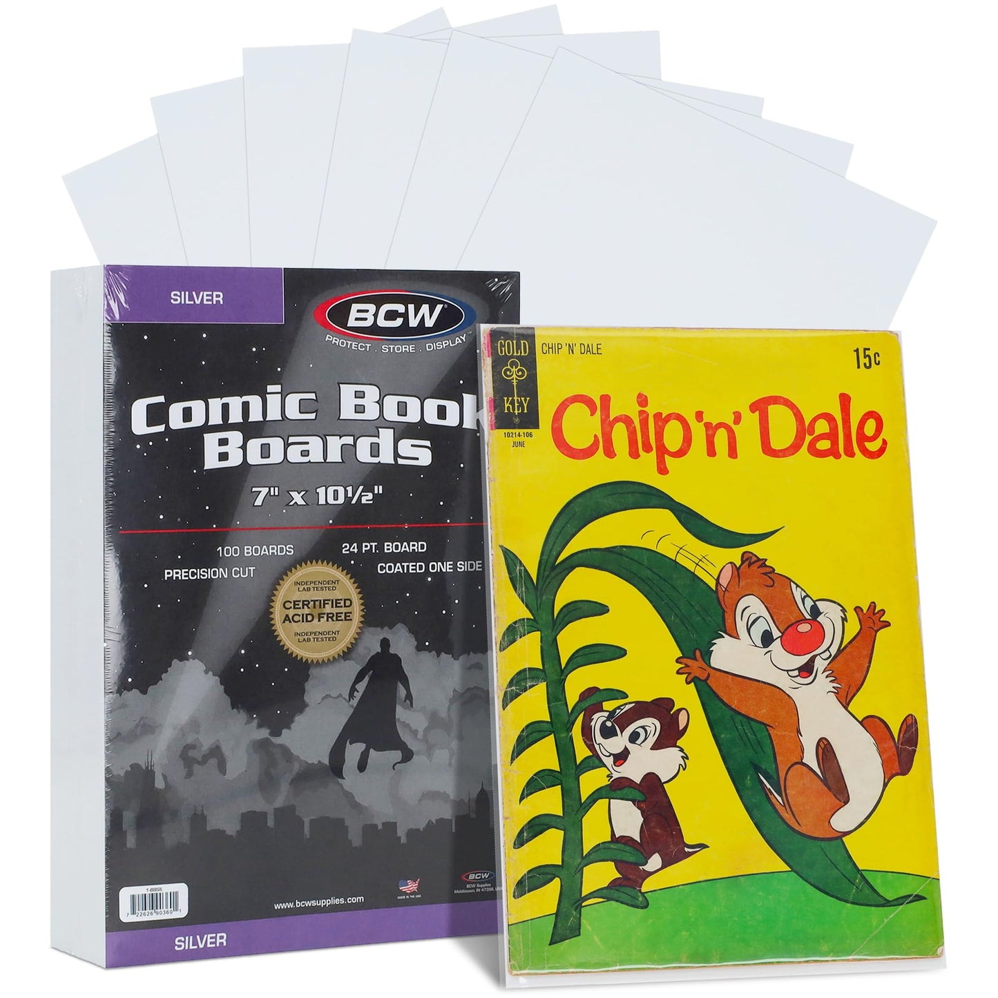 BCW Silver Comic Book Backing Boards 7" x 10.5" - 100 Pack | Certified Acid-Free | Comic Book Boards for Fabric Storage & Silver Age Comic