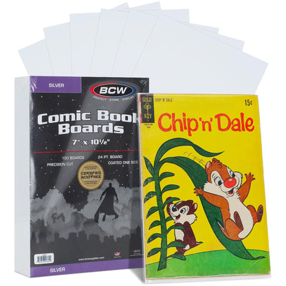 BCW Silver Comic Book Backing Boards 7" x 10.5" - 100 Pack | Certified Acid-Free | Comic Book Boards for Fabric Storage & Silver Age Comic