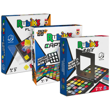 Rubik’s Cube, Pack & Go, 3-Pack Bundle of Games, Race, Flip, Capture, 2 Players, Amazon Exclusive, Problem-Solving Strategy Games, Travel-Sized