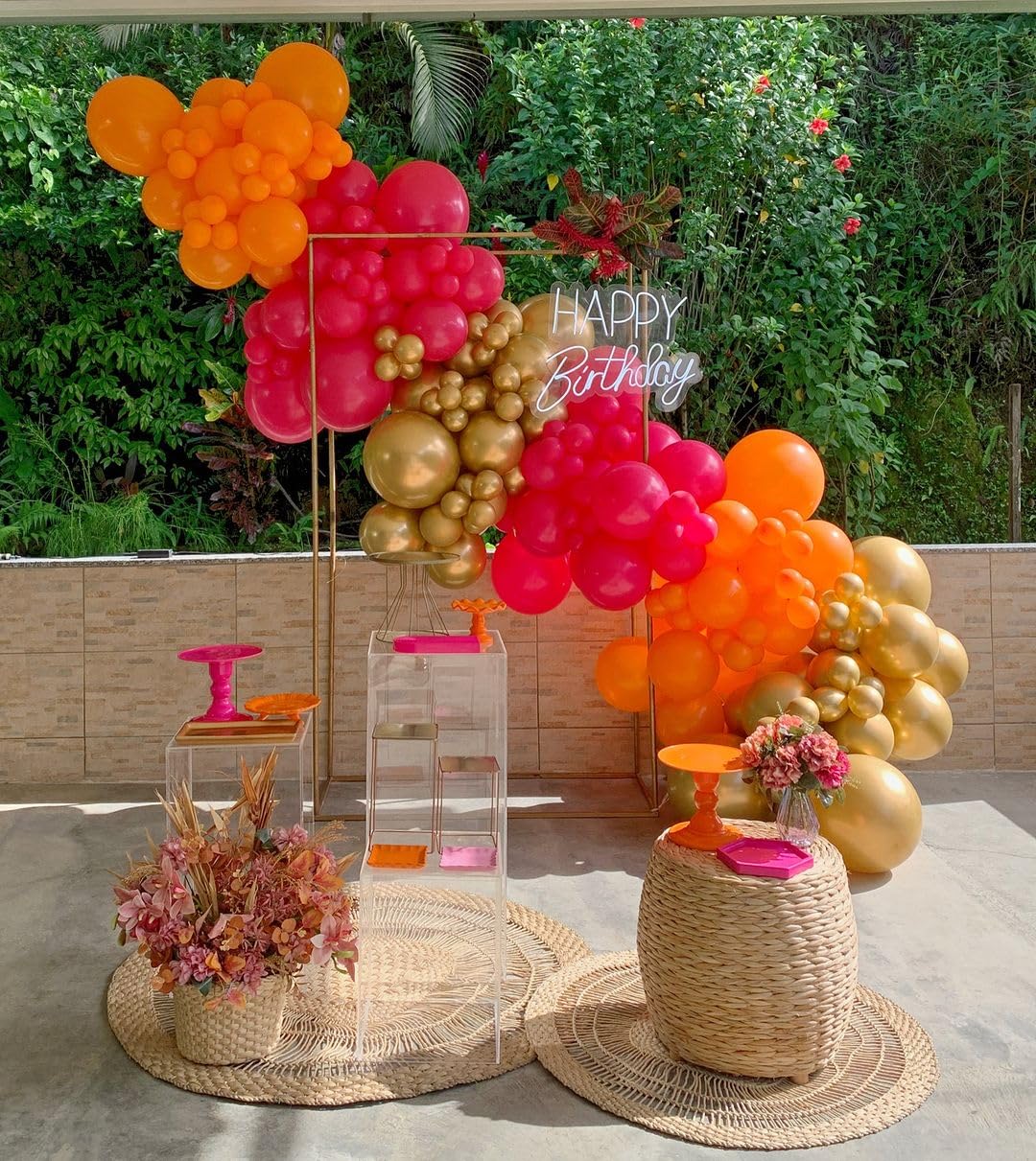 Balloon Garland Kit Arch Burnt Orange Hot Pink And Gold For Party Decoration Women Birthday Graduation