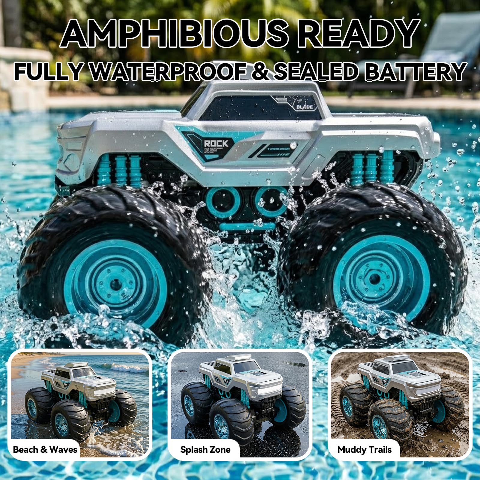 Werlutch Remote Control Car, 1:14 Amphibious RC Cars, 4WD Waterproof All Terrain Monster Truck, 2.4 GHz RC Toys for Boys Kids Christmas Birthday Gifts
