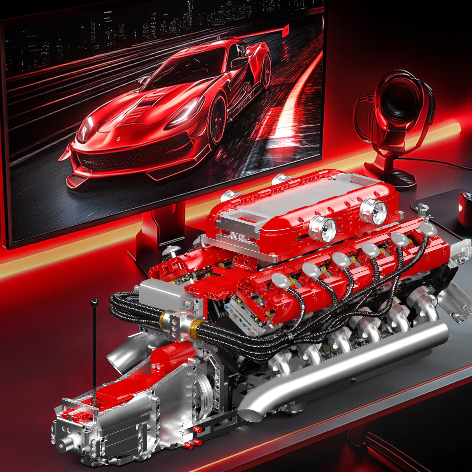 Mould King V12 Engine Model Kit That Runs, MOC Engineering Model Building Kit with Battery and Motor, 3472 PCS STEM Engineering Building Blocks