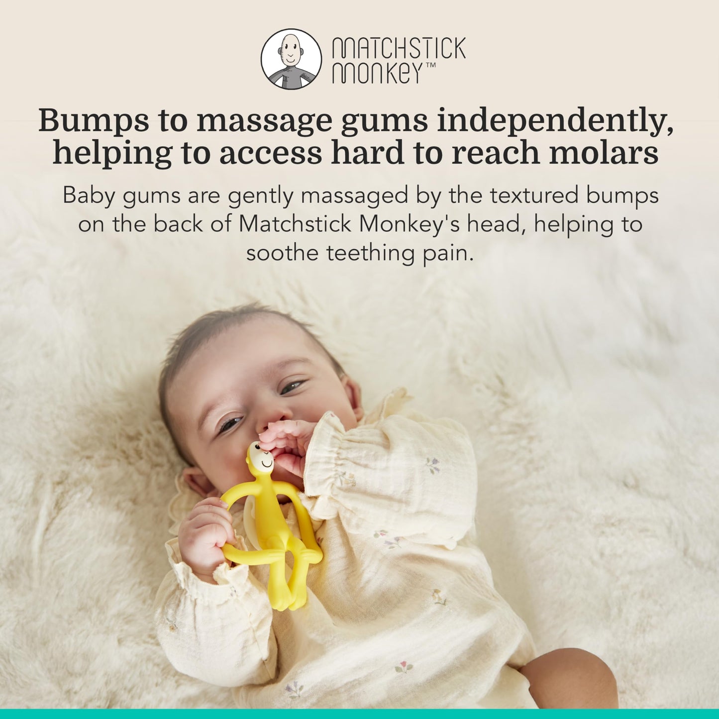 Matchstick Monkey Original Teether & Gel Applicator - Silicone Baby Teether, Easy-to-Grip, BPA-Free, Supports Self-Soothing & Early Brushing, 3