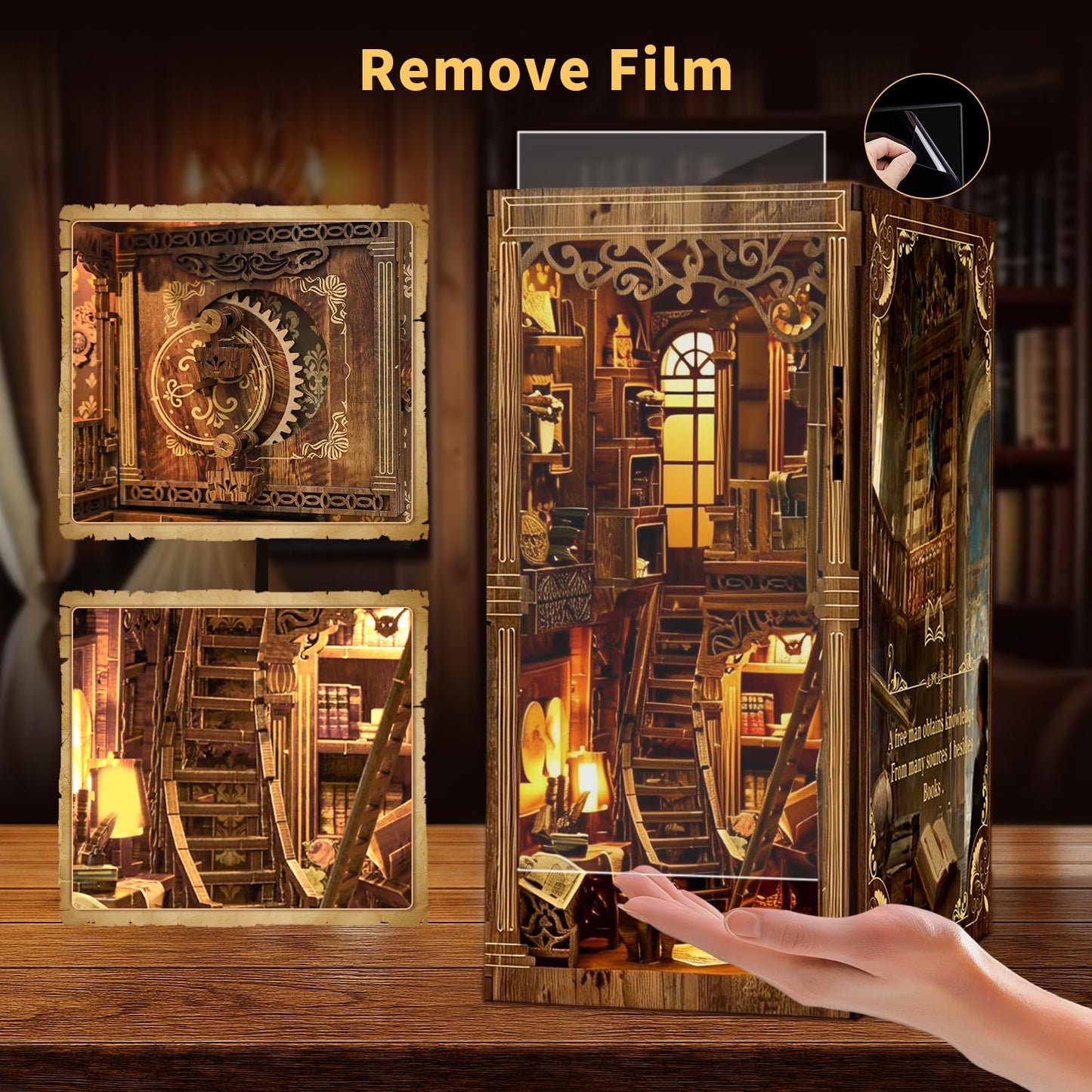 CLICLIET Book Nook Kit - DIY Miniature Tiny Dollhouse Kit, 3D Wooden Puzzle Book Nook Craft for Bookshelf Decor, Model Build Book Nook Kit for Adult