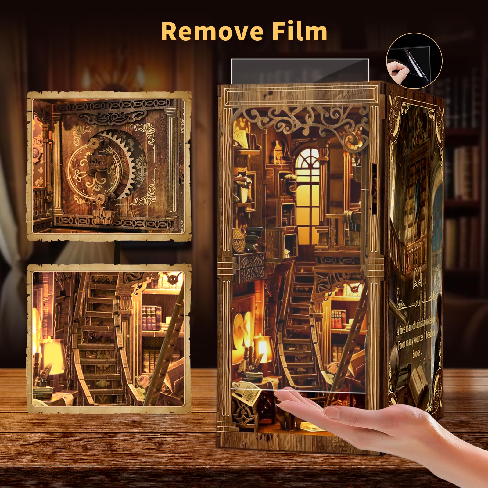 CLICLIET Book Nook Kit - DIY Miniature Tiny Dollhouse Kit, 3D Wooden Puzzle Book Nook Craft for Bookshelf Decor, Model Build Book Nook Kit for Adult