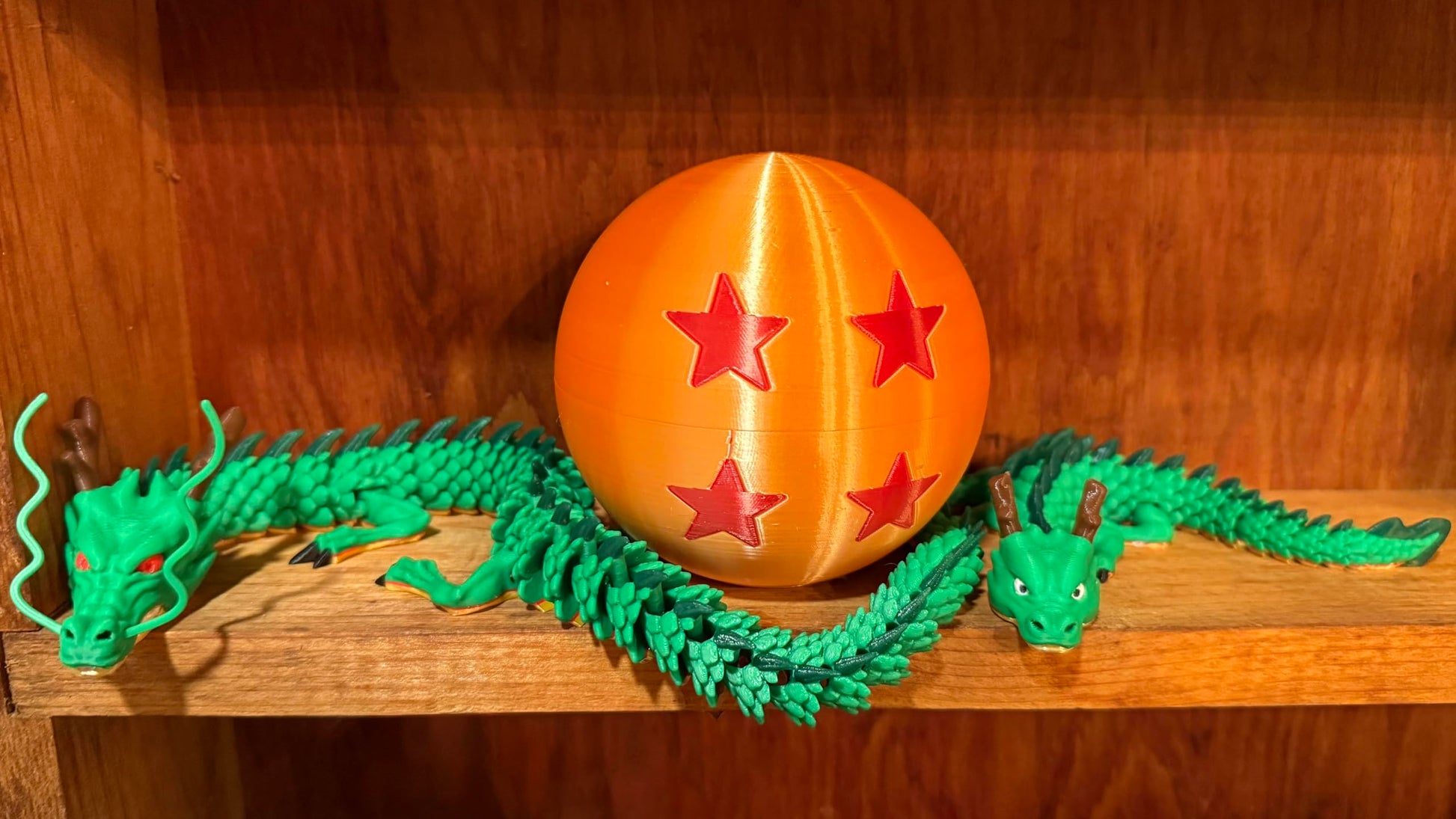 17.5 Inch Articulating Shenron Dragon Toy and 7 Inch Junior Shenron Dragon Inside Surprise 4 Star Ball/Egg, Green, Gold, Orange, Red, Black, and Brown