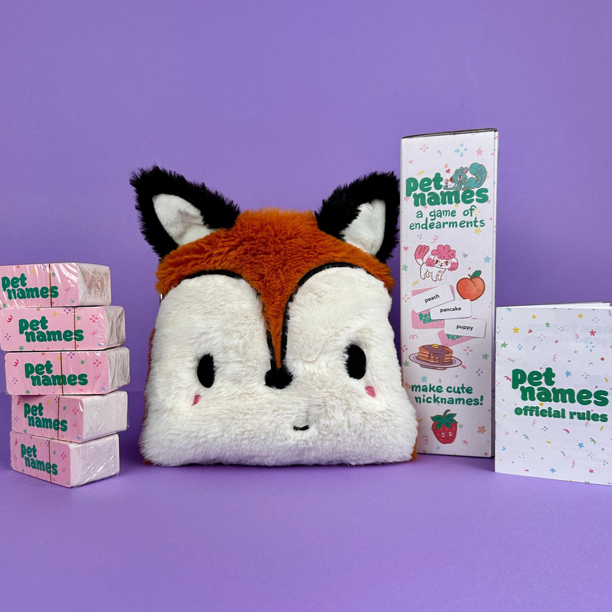 Pet Names: A Game of Endearments, Cute Nickname Game with Plush Fox Bag