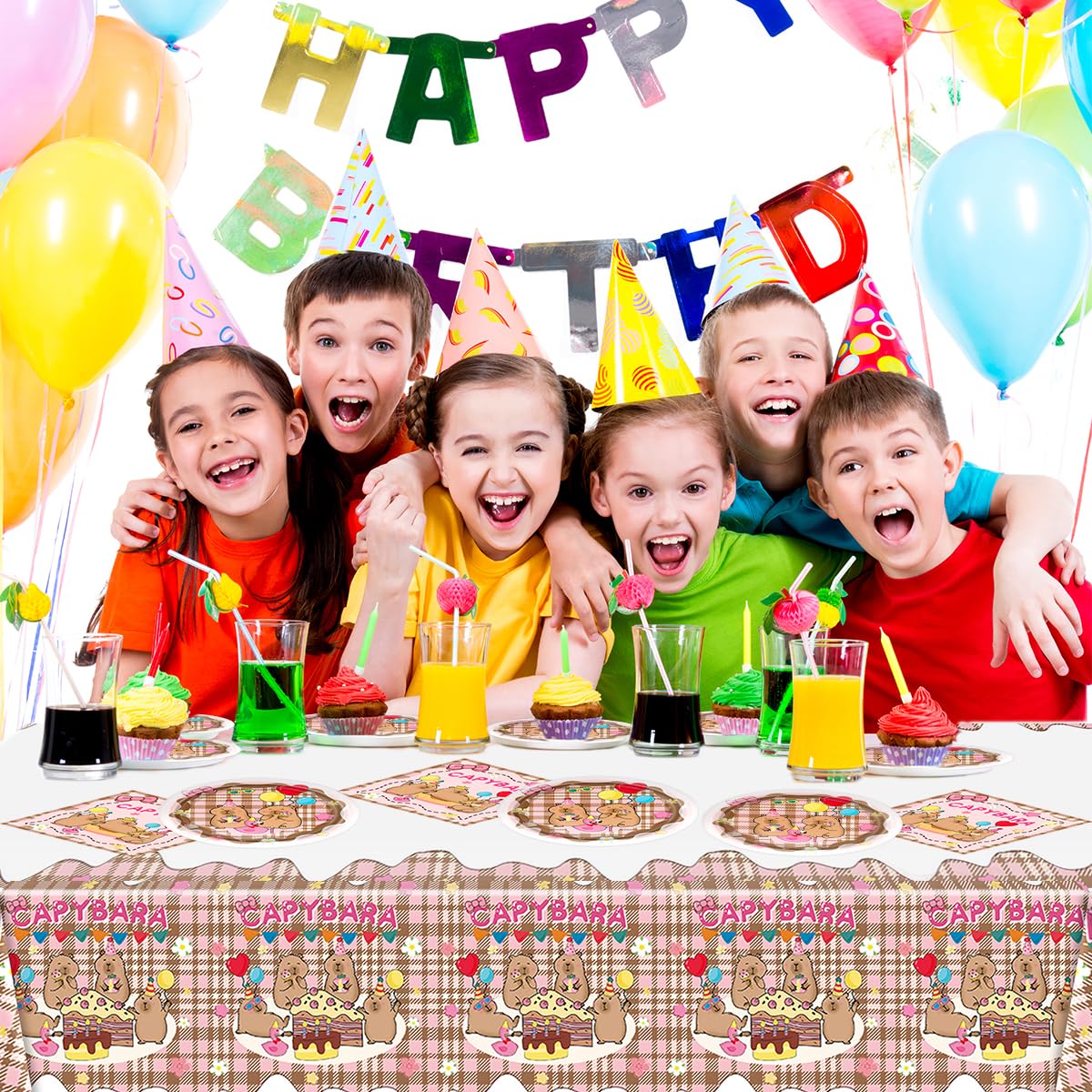 Capybara Party Supplies Set Includes Capybara 20 Plates,20 Napkins Tablecloth Perfect for Capybara Birthday Tableware, Service 20 Guests
