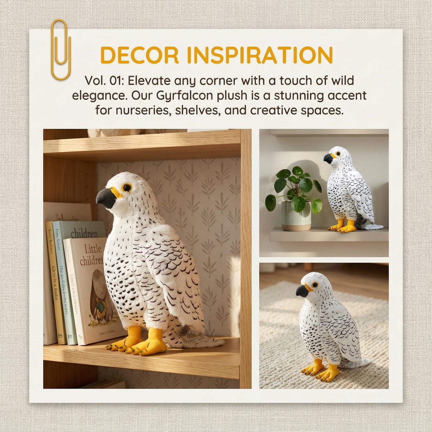 BABY FRANKIEZHOU Simulation White Gyrfalcon Bird Soft Stuffed Plush Toy|Super Falcons Dolls Cute Lifelike Model Gifts|Perfect for Science