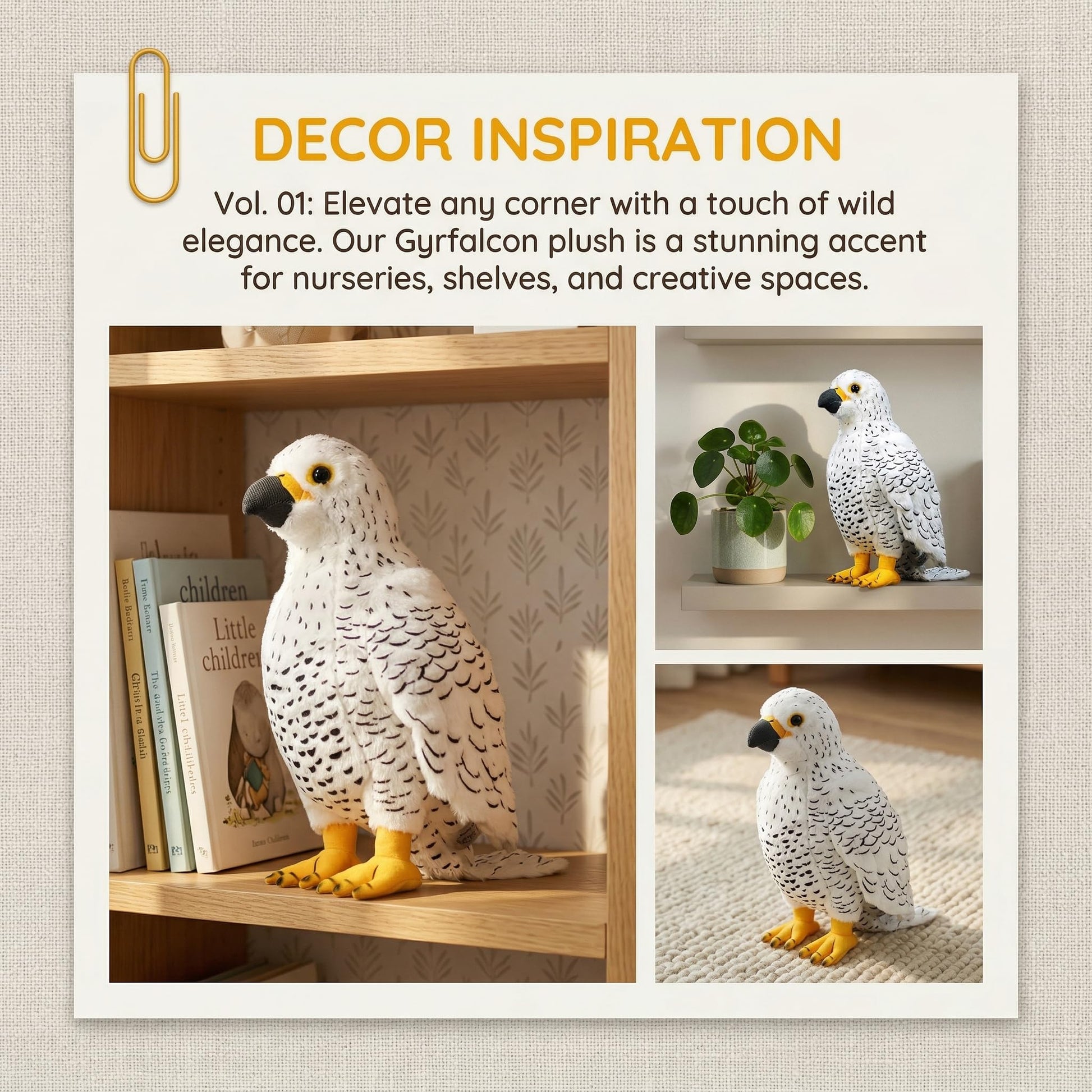 BABY FRANKIEZHOU Simulation White Gyrfalcon Bird Soft Stuffed Plush Toy|Super Falcons Dolls Cute Lifelike Model Gifts|Perfect for Science