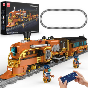 Mould King 12046 Train Building Set, 1954 PCS Remote & App Controlled Model Train Sets with Tracks, Steampunk Train Building Block Kits, Collectible