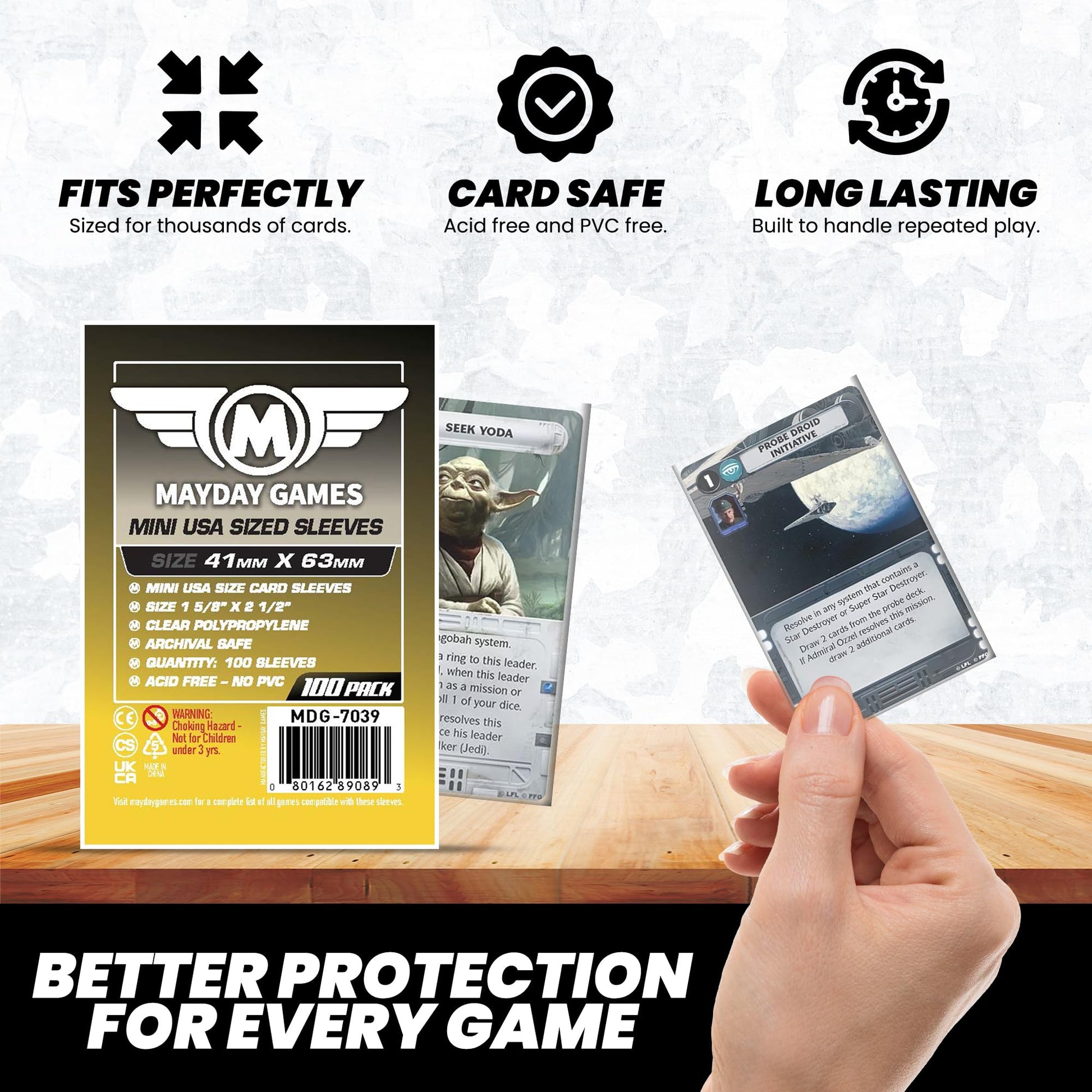 MayDay Games Mini USA Card Sleeves 41x63mm - Clear Polypropylene, 40 Micron, 400 Standard Board Game Card Sleeves- MDG-7039