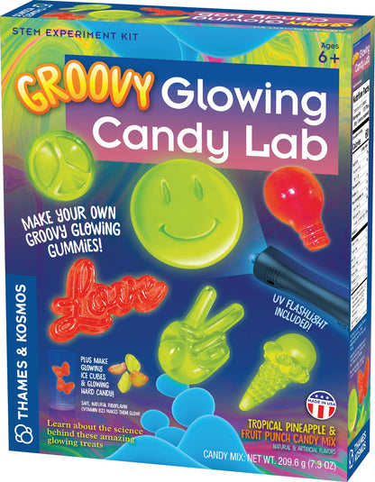 Thames & Kosmos Groovy Glowing Candy Lab STEM Kit | Make Glow-in-the-Dark Candies, Ice Cubes | Explore Luminescence & Chemistry of Gummies | Cool