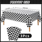 PPXMEEUDC 3 Pack Black White Checkered Tablecloth, 54 x 108 Inch Waterproof Disposable Plastic Rectangular Table Covers for Race Car, Poker, Chess