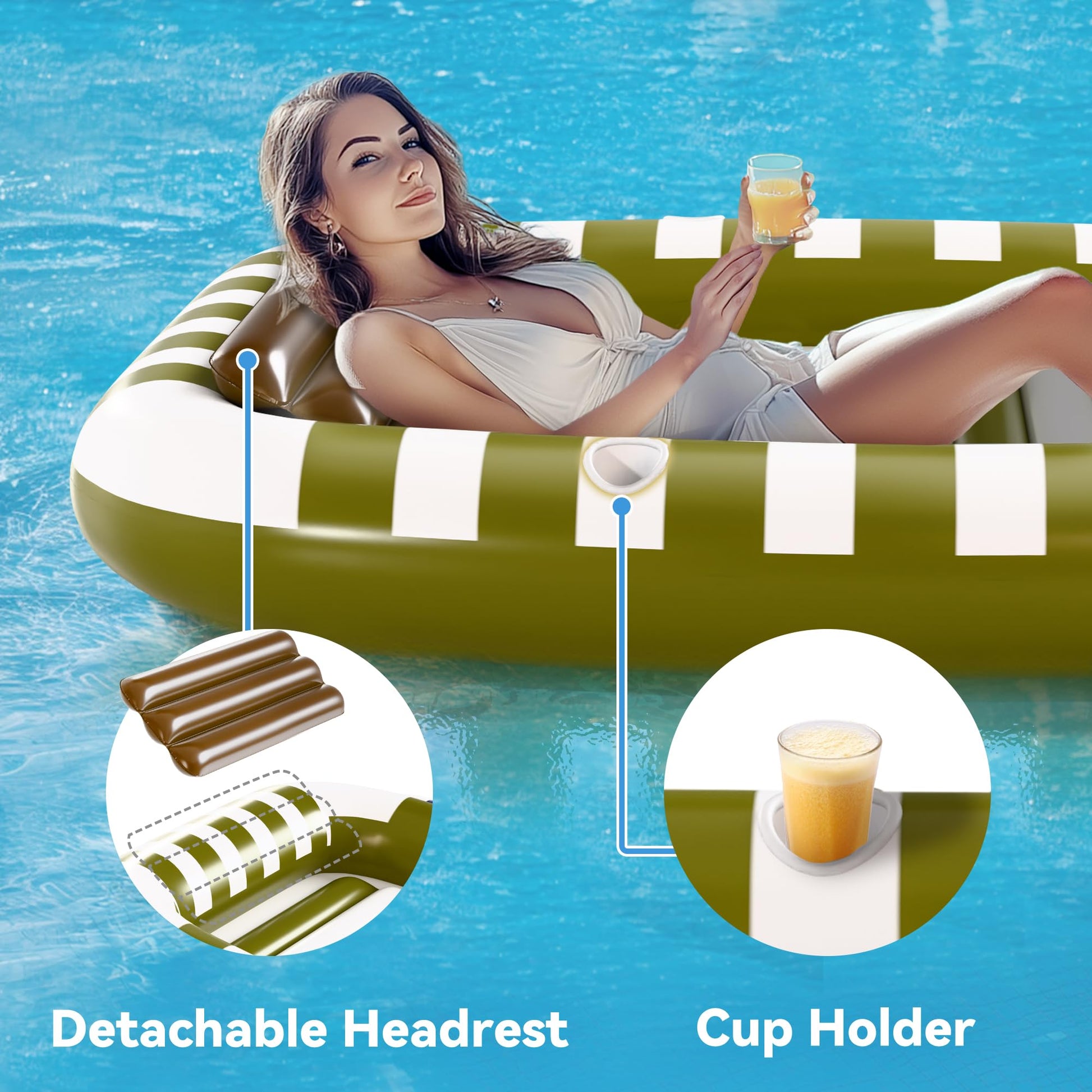 Pool Wave Inflatable Pool Lounger Floats, 80" x 66" Large Tanning Bed for Adult Kids, Outdoor Sun Bathing Floating Blow up Raft W/Pillow, Spray Water