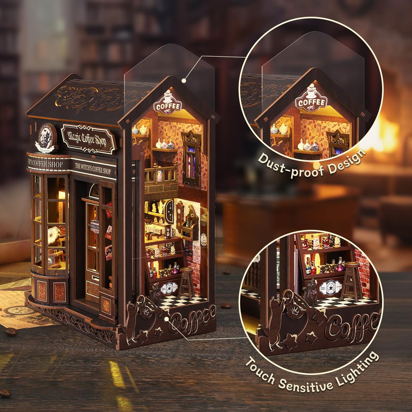 UFLJPKS Book Nook Kit for Adults and Teens, DIY Miniature House Kit with Led Light, 3D Wooden Puzzles for Adults, Wood Gifts for Family