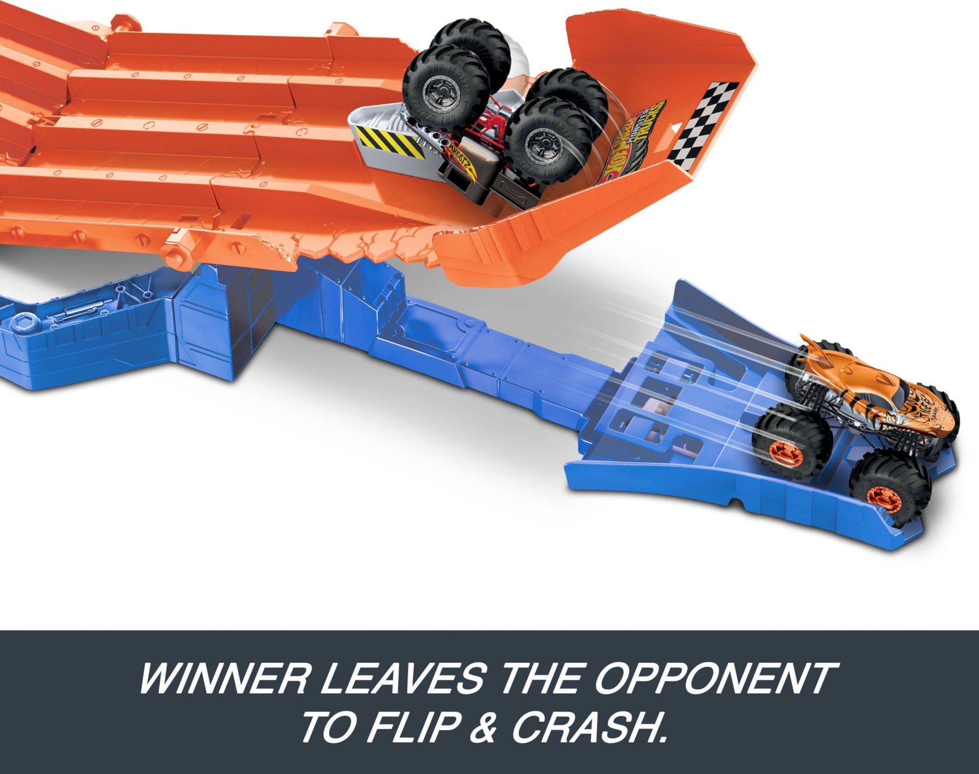Hot Wheels Monster Truck! Survival Race! JFR07 Ride On Toy Playset with 2 Mini Cars for Ages 4+ Orange