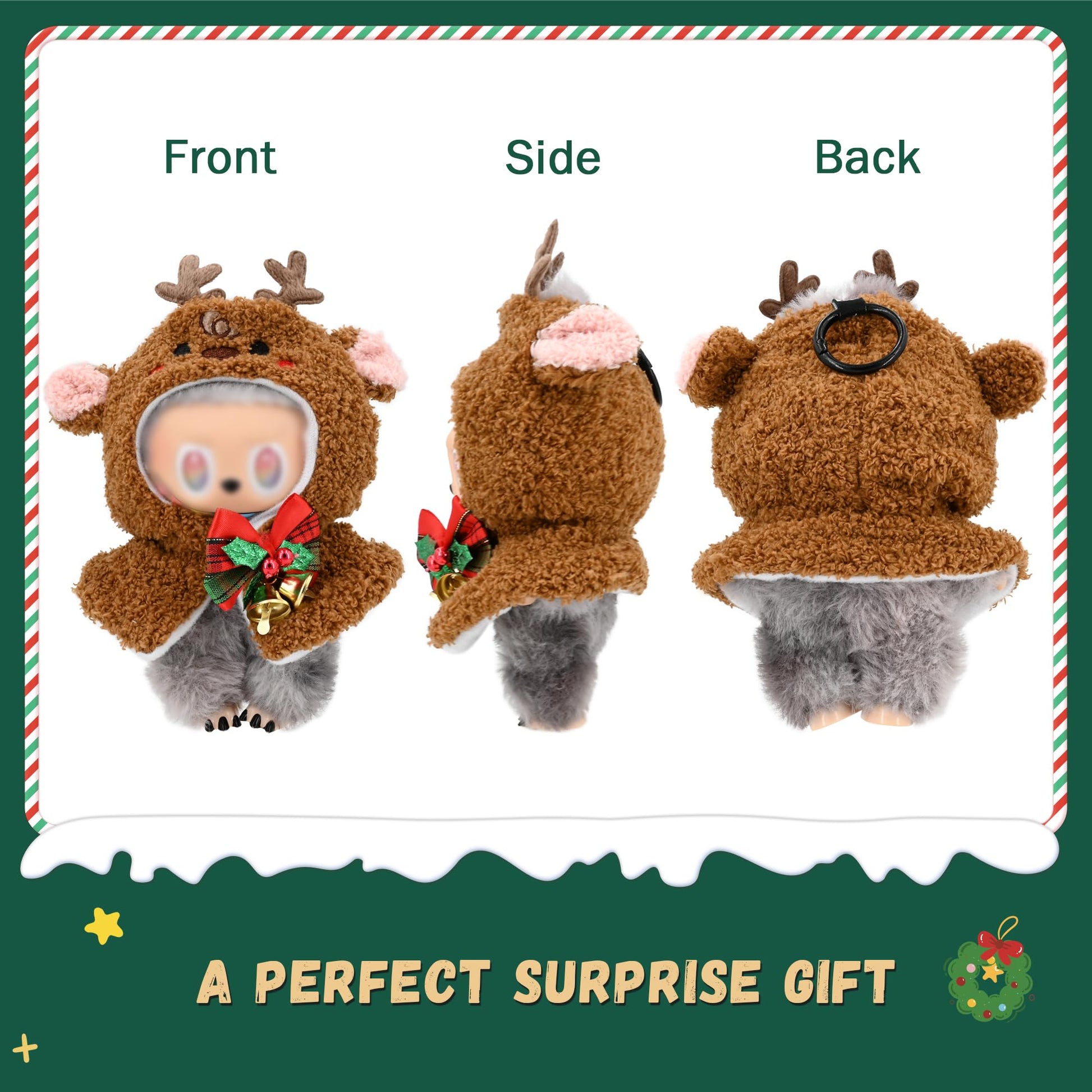 Evowatt Reindeer Cloak Clothes for Labubu Dolls - 17 cm Christmas Cape Outfit with Festive Accessories, Cute Holiday Costume for Labubu Figures (No