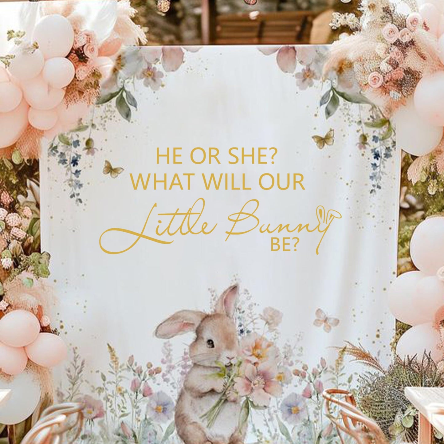 ZAIBIANHAO HE or SHE What Will Our Little Bunny Be Decal - Spring Easter Baby Shower Decorations,Some Bunny Party Decor for Balloon Archs,Rabbit Theme
