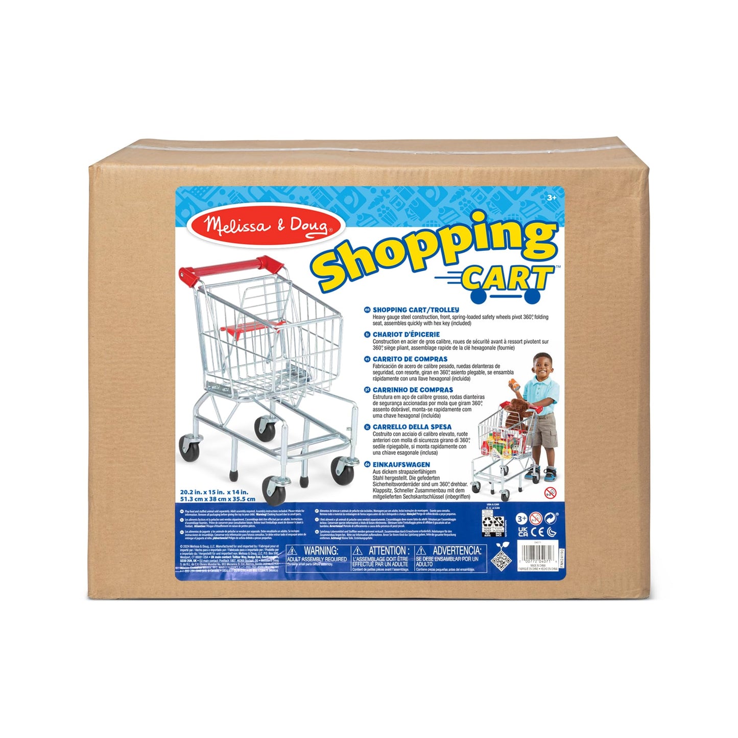 Melissa & Doug Toy Shopping Cart, Grocery Store Pretend Play Toys with Sturdy Metal Frame & Working Wheels, Toddler Shopping Cart, Preschool Learning