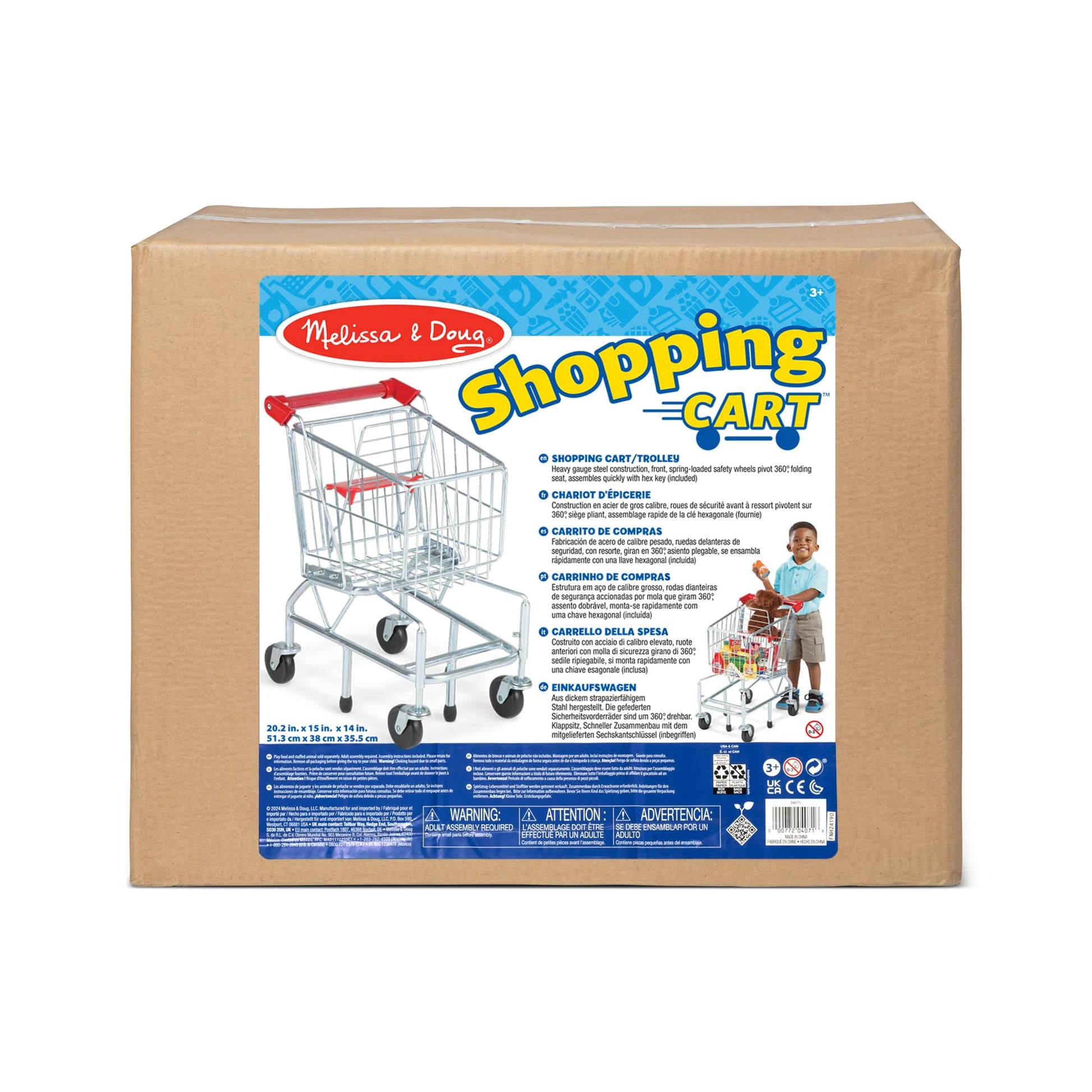 Melissa & Doug Toy Shopping Cart, Grocery Store Pretend Play Toys with Sturdy Metal Frame & Working Wheels, Toddler Shopping Cart, Preschool Learning