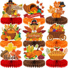 9 Pieces Thanksgiving Honeycomb Centerpieces Table Decor, Turkey Pumpkin Cornucopia Harvest Fall Party Table Topper Ornaments Signs, Fun Autumn