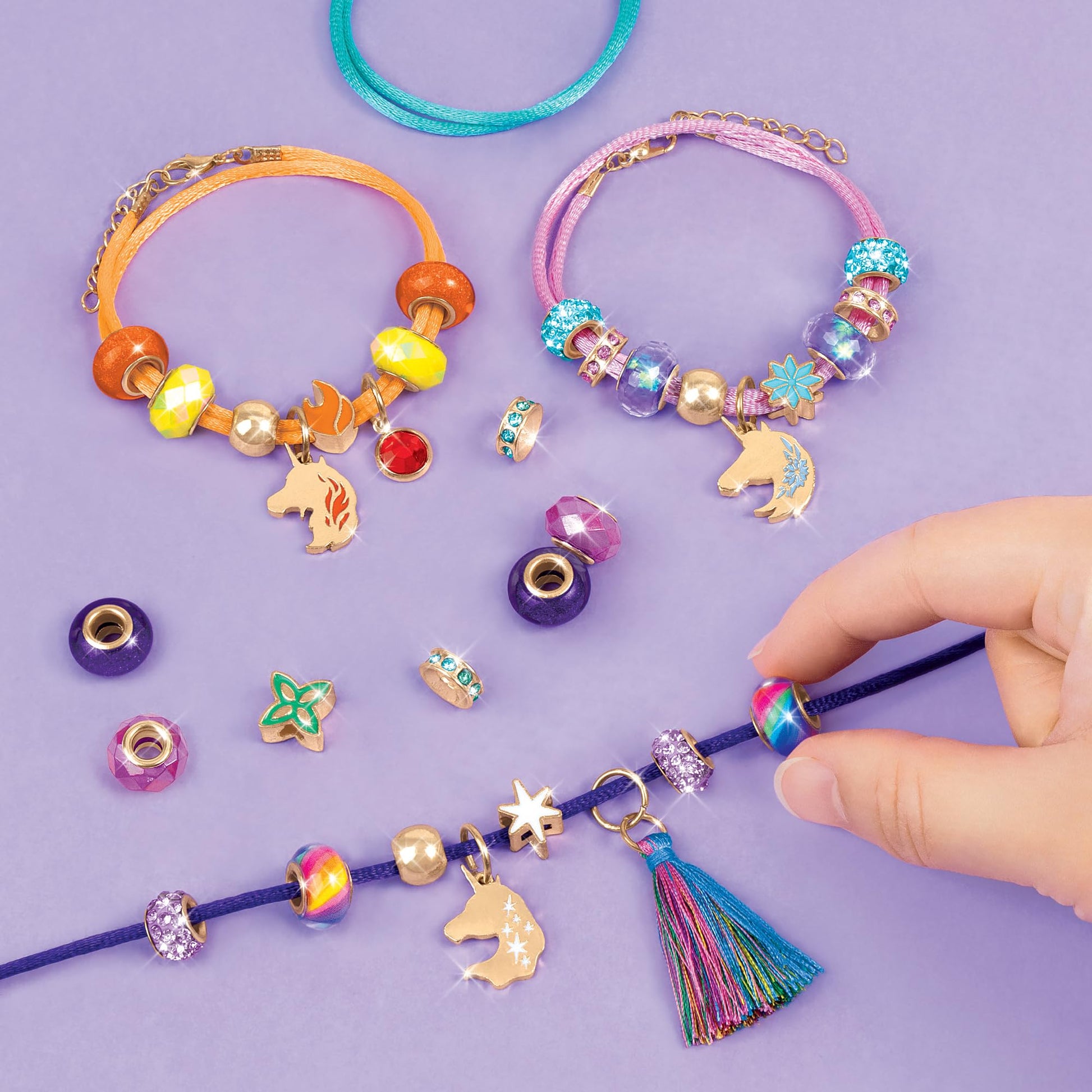 Make It Real: Unicorn Academy: Enchanting Unicorn Charms Bracelet Kit - 39pc DIY Jewelry Craft, Make 4 Charm & Bead Bracelets, Netflix Series, Kids 8+