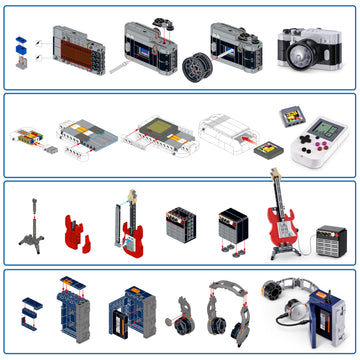 MAX Build More Premium Retro Series 2 Two Pack (Walkman & Guitar and Amp) by ZURU - Novelty Unboxing Toy & Building Brick Collectible Minis with 334