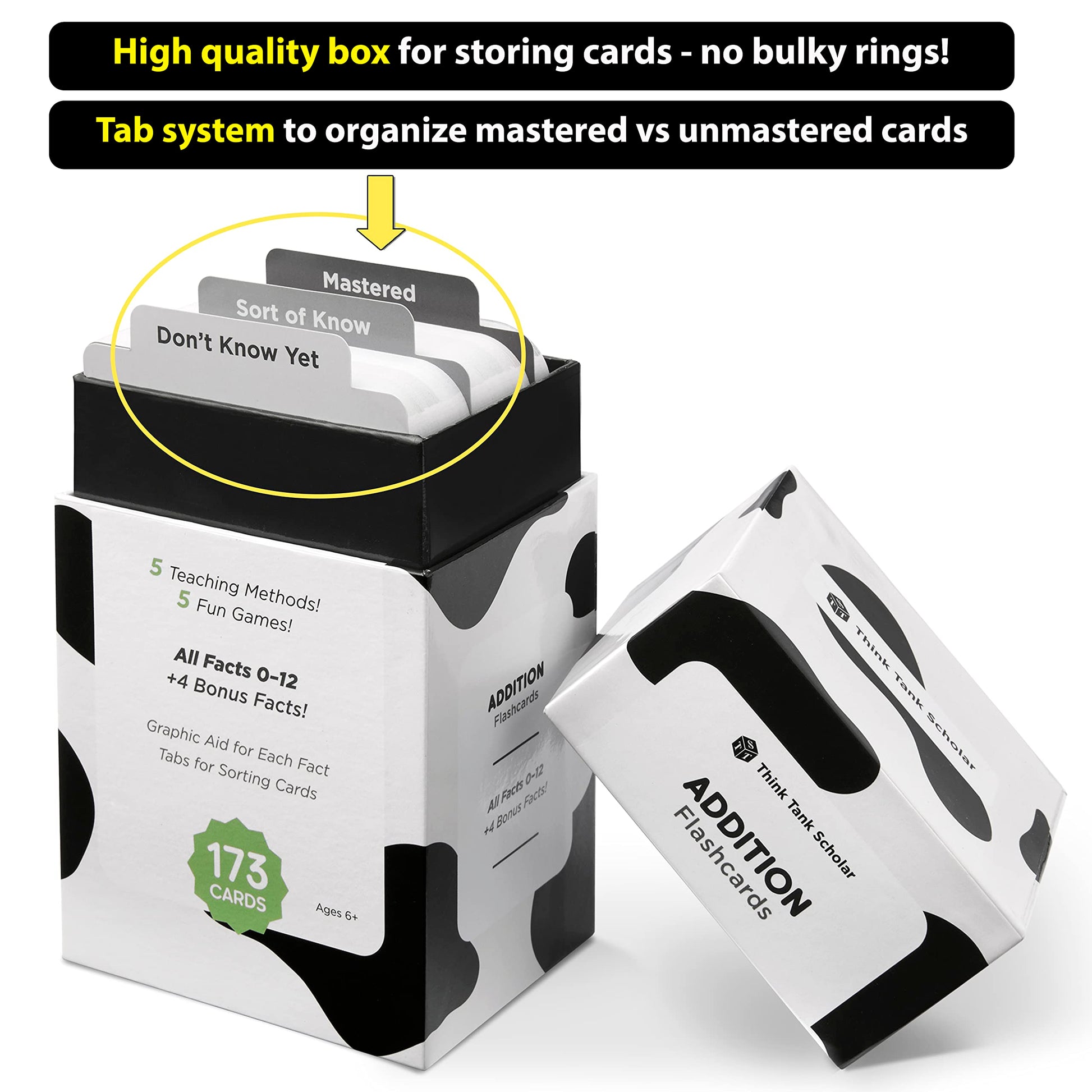 Think Tank Scholar 173 Addition Flash Cards Set (Award Winning) All Facts 0-12 Answer on Back, for Kids in Kindergarten, 1ST, 2ND, 3RD Grade Class or
