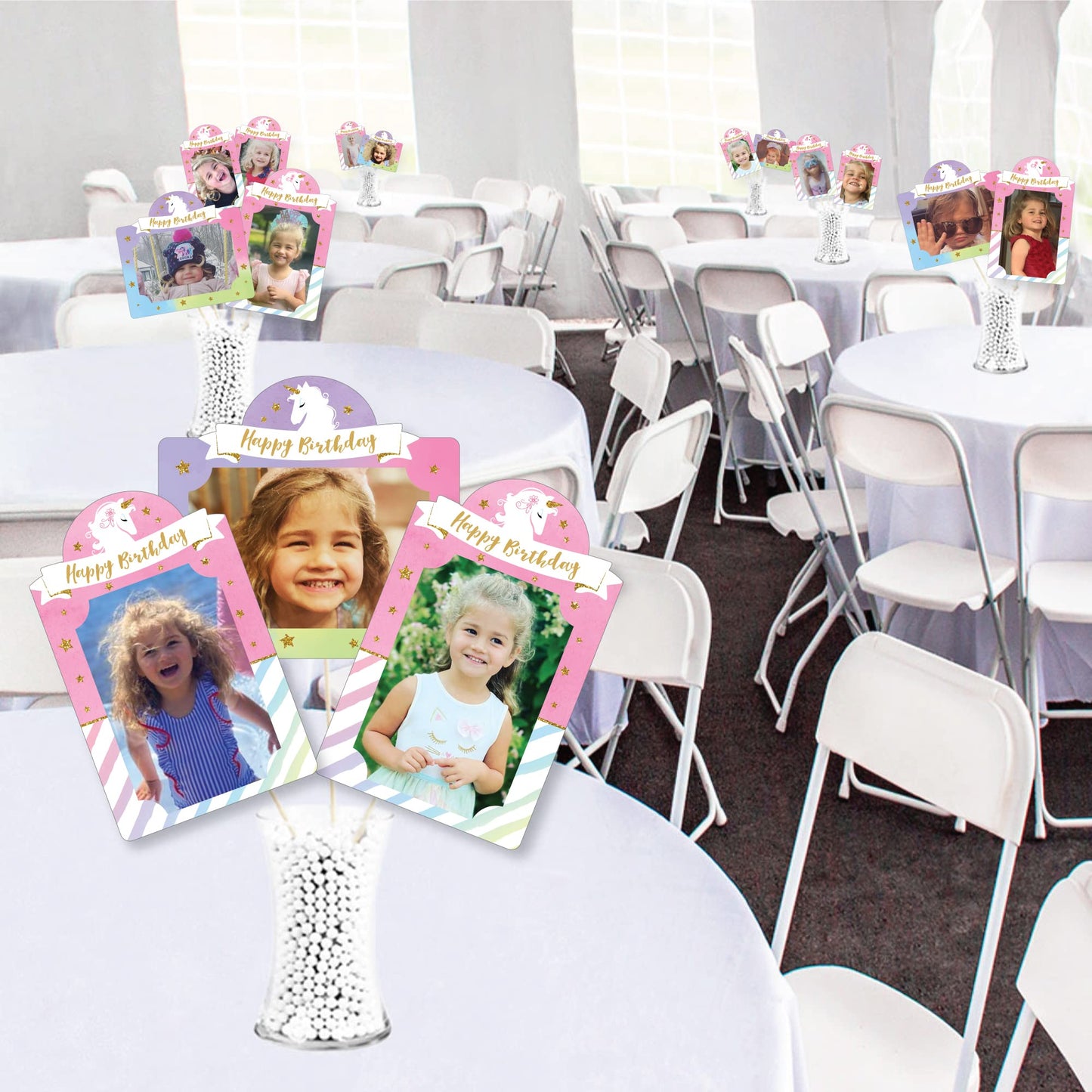 Big Dot of Happiness Rainbow Unicorn - Magical Unicorn Birthday Party Picture Centerpiece Sticks - Photo Table Toppers - 15 Pieces